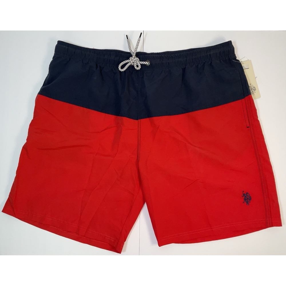 NWT Men's U.S. Polo Assn. Navy & Red Fully Lined Swim Trunks Shorts - XXL